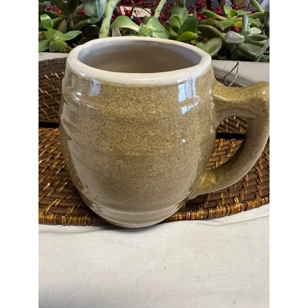 Handcrafted Vintage-Style Beige Pottery Mug 16 Oz From DNL Pottery LA